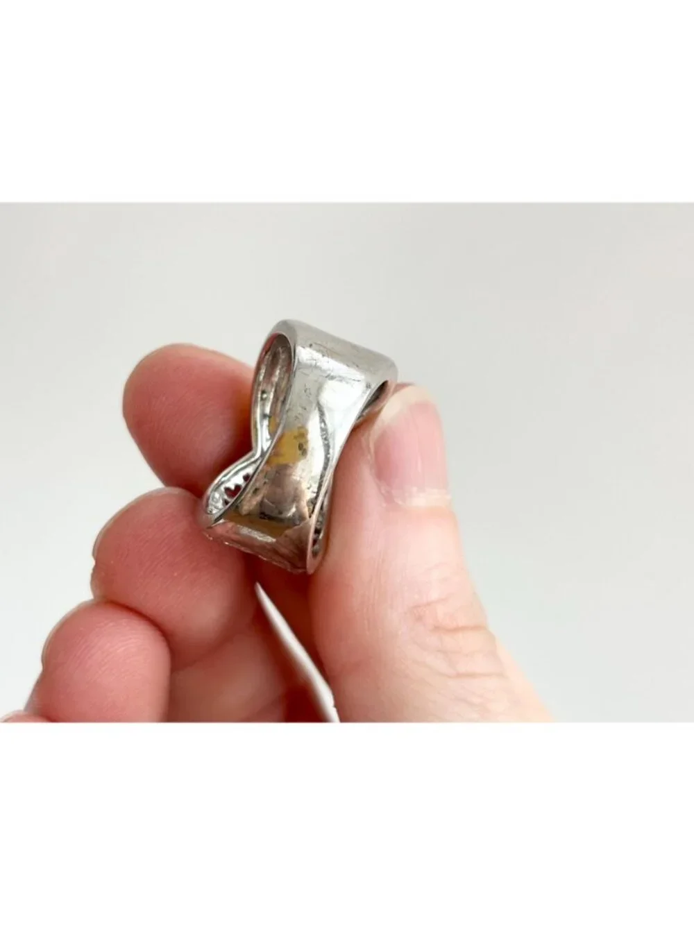 Dual Toned Gold Overlay Heart Crossover Sterling Silver 925 Vintage Ring sz 7.25
